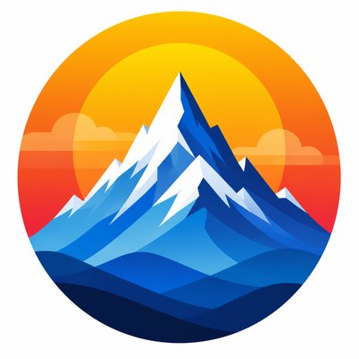an emblem of a mountain peak inside a circle, simple bold shapes on a plain background, no text or lettering