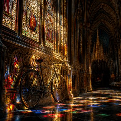 bicyle resting against a wall — Gothic Cathedral Art