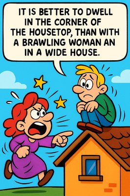 It is better to dwell in the corner of the housetop, than with a brawling woman and in a wide house.