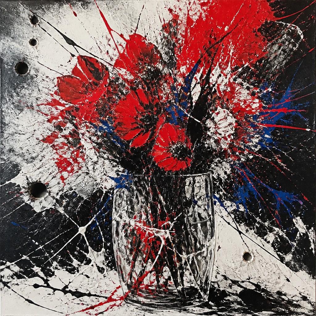 bouquet of flowers in a glass vase — Gutai Art Style