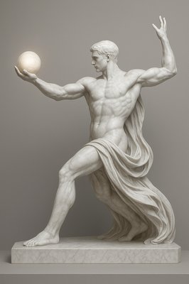 a statue of a man holding a ball