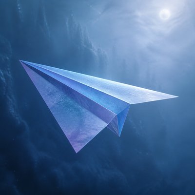 a paper plane, clean minimal composition on a plain background, no text
