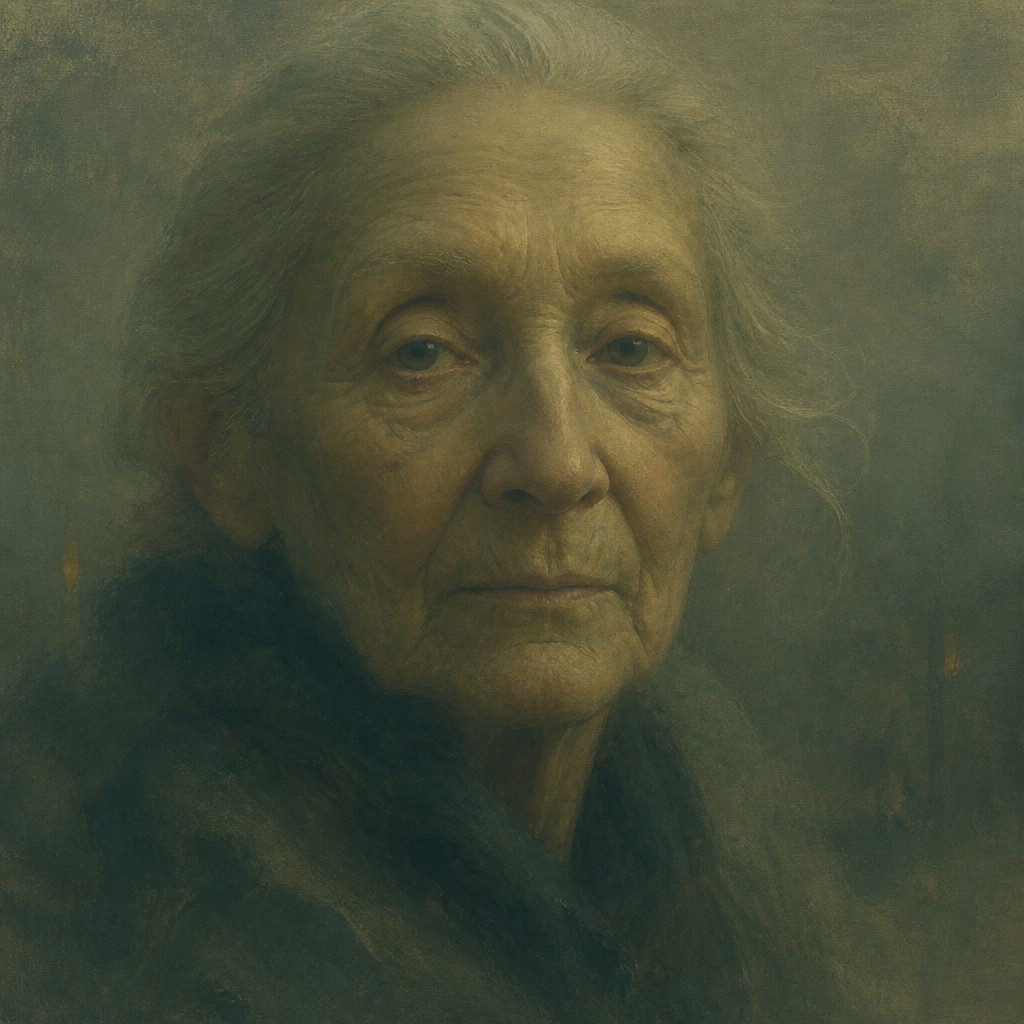 close-up portrait of an elderly person with expressive weathered features — Tonal Unity Art Style
