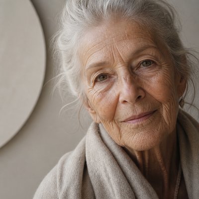 close-up portrait of an elderly person with expressive weathered features