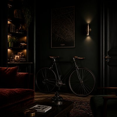 bicyle resting against a wall — Dark Moody Interior Design