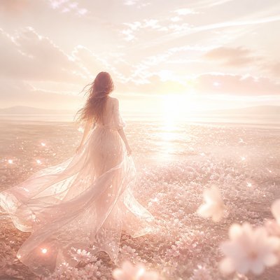 a solitary figure walking toward a glowing horizon across an empty plain, moody atmosphere, no text or lettering