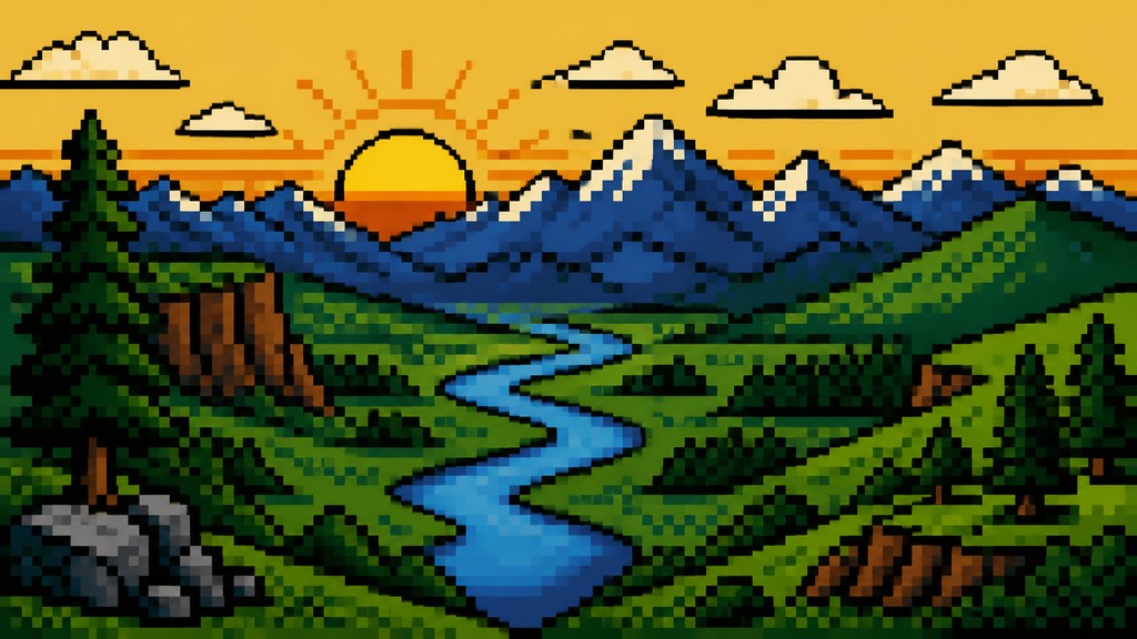 a vast valley with a river winding toward distant mountains at sunrise, no people, no text