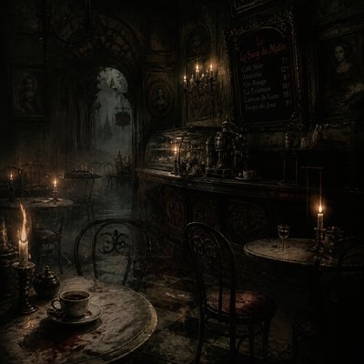 cozy cafe interior with warm lighting