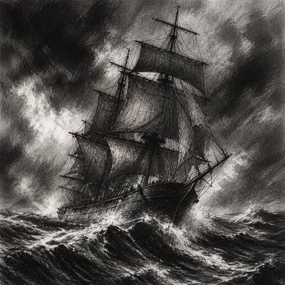 sailing ship on a stormy sea