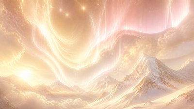 a flowing aurora over snowy peaks, wide sweeping composition, no people, no text
