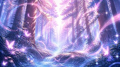 a panoramic redwood forest with light rays through mist, no people