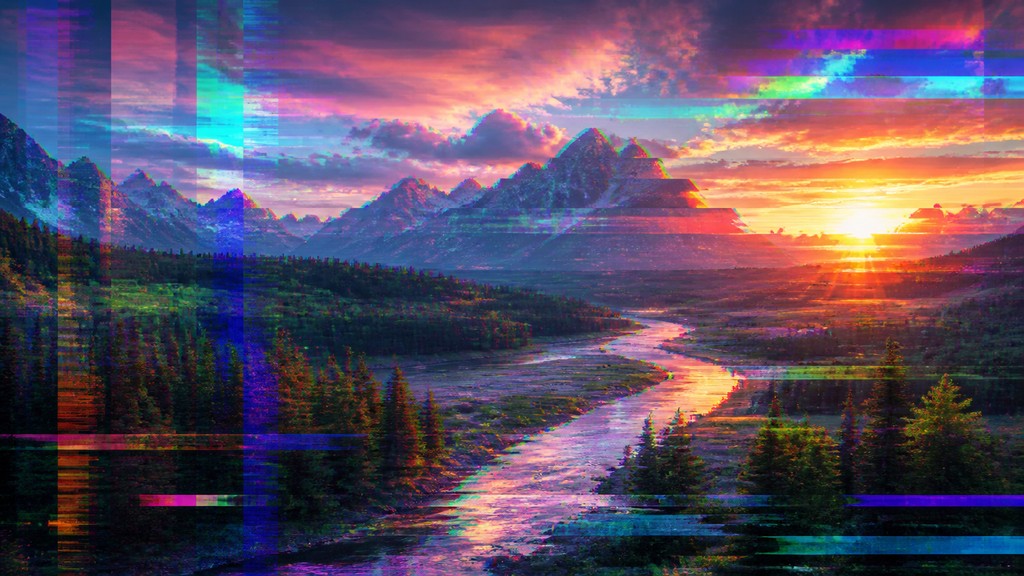 a vast valley with a river winding toward distant mountains at sunrise, no people, no text