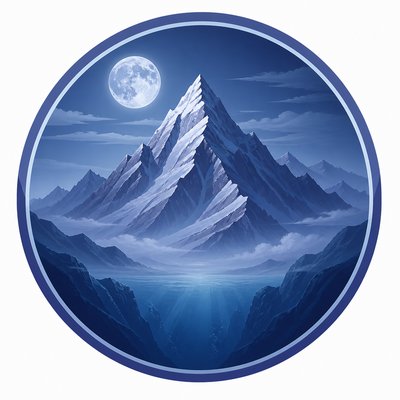 an emblem of a mountain peak inside a circle, simple bold shapes on a plain background, no text or lettering