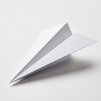 a paper plane, clean minimal composition on a plain background, no text
