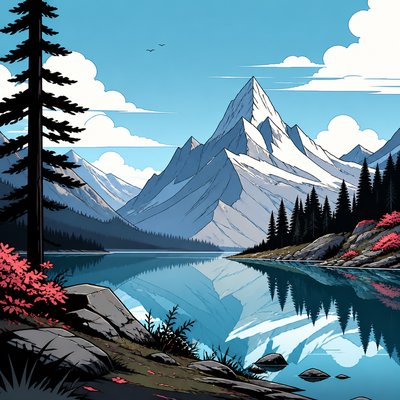 serene landscape with mountains and water