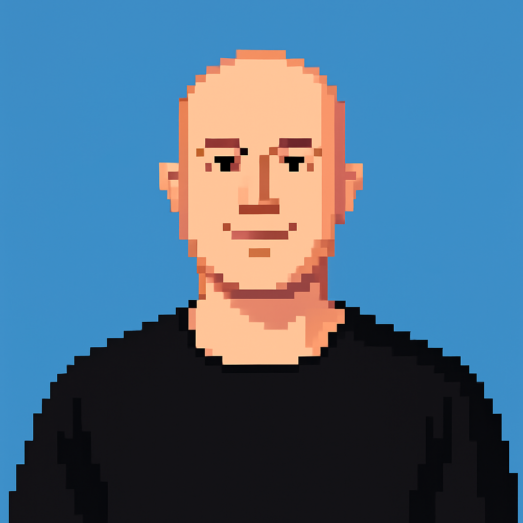 a pixelated picture of a man in a black shirt