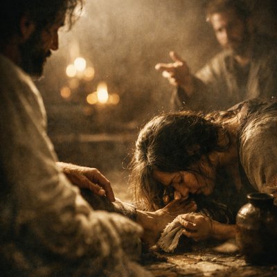 And he turned to the woman, and said unto Simon, Seest thou this woman? I entered into thine house, thou gavest me no water for my feet: but she hath washed my feet with tears, and wiped them with the hairs of her head.
Luke 7:44 (KJV)