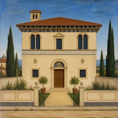 house with front view — Egg Tempera Painting Style