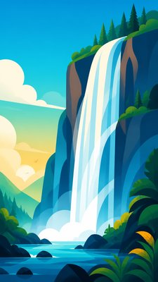 towering waterfall cascading down a cliff