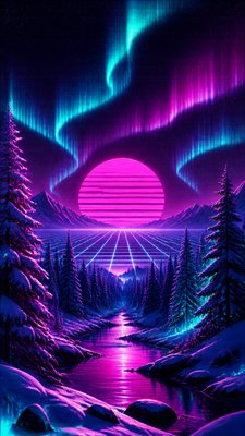 a snowy pine forest under the northern lights, no people