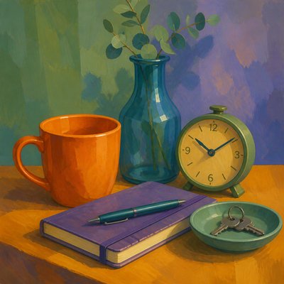 still life with everyday objects — Split-Complementary Colors Art Style