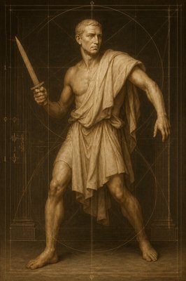 a drawing of a man holding a sword