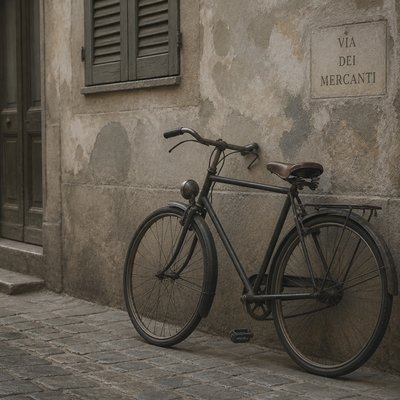 bicyle resting against a wall — Neutral Colors Art Style