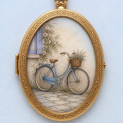 bicyle resting against a wall — Portrait Miniature Art Style