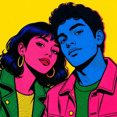 portrait of two people together — Pop Art Portrait Style