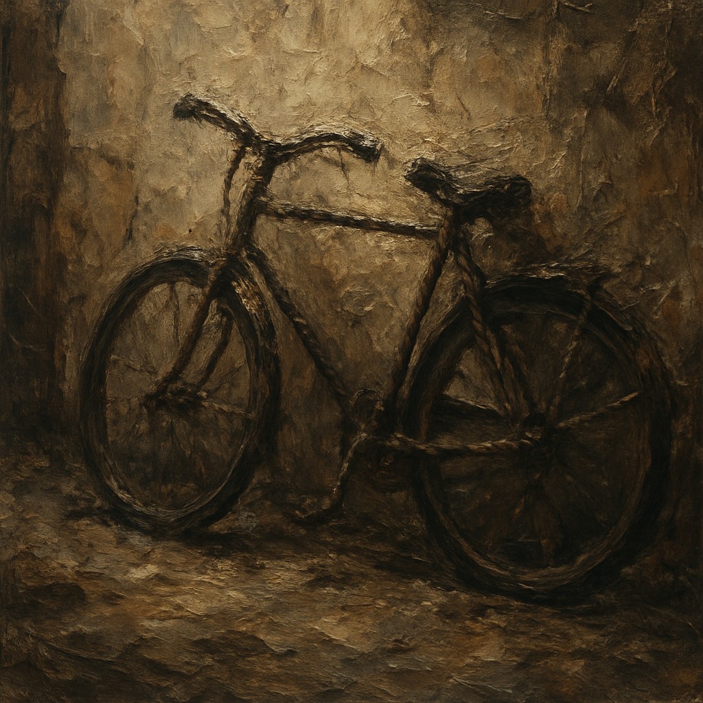 bicyle resting against a wall