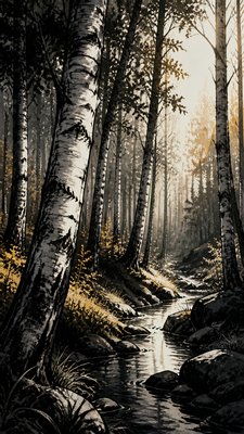 a serene birch forest in soft morning light, no people, no text