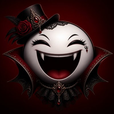an exaggerated laughing face of an original round mascot character, bold and readable at small size, plain background, no text