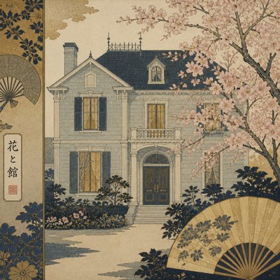 house with front view — Japonisme Art Style