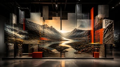 a vast valley with a river winding toward distant mountains at sunrise, no people, no text