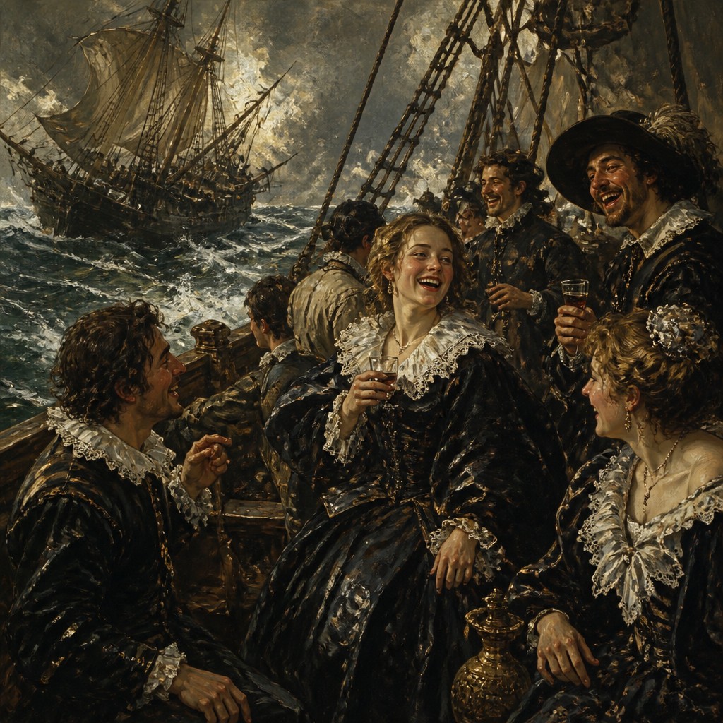 sailing ship on a stormy sea — Haarlem Golden Age Art Style