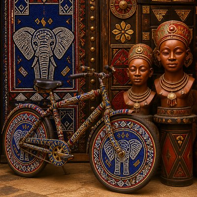 bicyle resting against a wall — Cameroonian Art Style