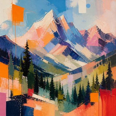 a mountain range above a pine valley, clear sky
