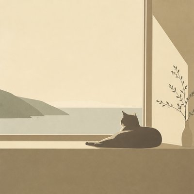 a cat lounging in a sunlit window