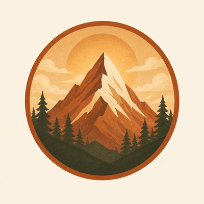 an emblem of a mountain peak inside a circle, simple bold shapes on a plain background, no text or lettering