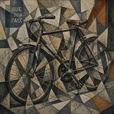 bicyle resting against a wall — Fragmentation Art Style