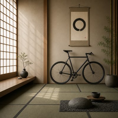bicyle resting against a wall — Zen Interior Design