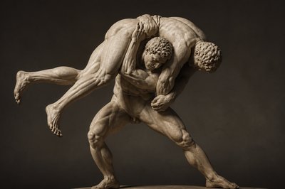 ancient greek ignudi wrestler lifting another wrestler