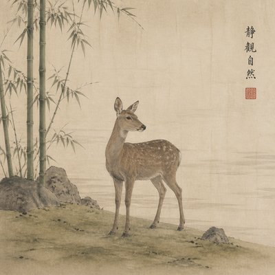 animal standing in natural pose — Japanese Architecture Art
