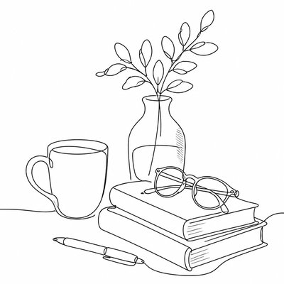 still life with everyday objects — Line Art Style