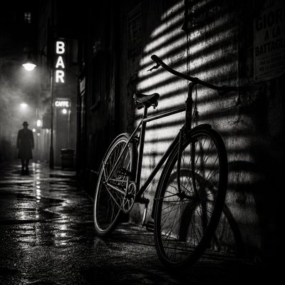 bicyle resting against a wall — Film Noir Aesthetic