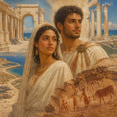 portrait of two people together — Libyan Art Style