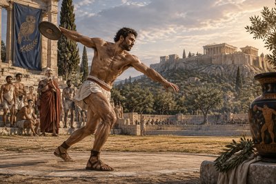 ancient greek disobulos throws a discus