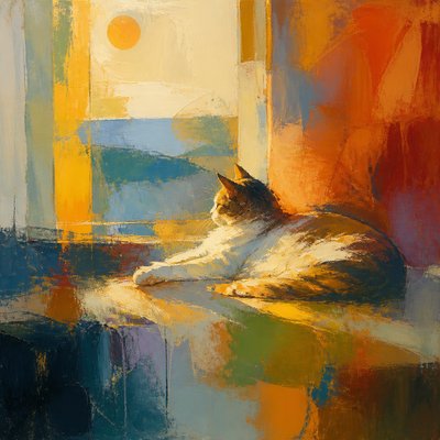a cat lounging in a sunlit window