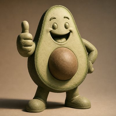 a happy avocado character giving a thumbs up, bold readable design on a plain background, no text