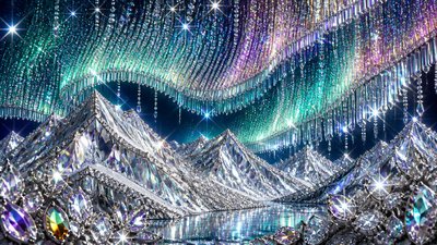 a flowing aurora over snowy peaks, wide sweeping composition, no people, no text
